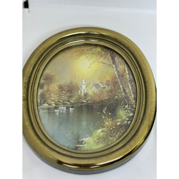 VTG Homco Oval Landscape Art Rustic Lake 7 x 5.5 Set-of-2 Timeless Serene Nature - Picture 4 of 10